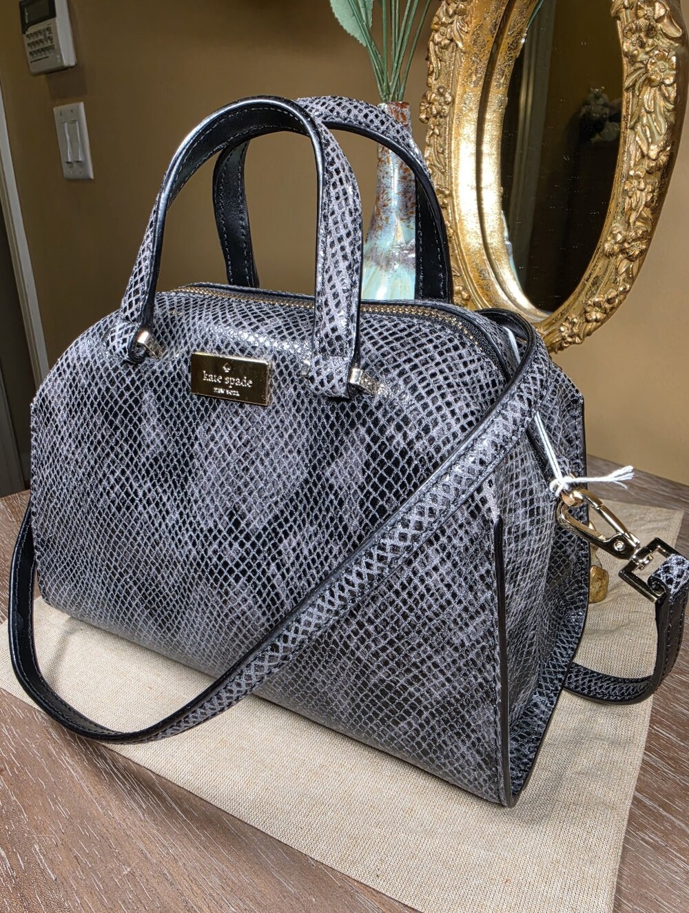 kate spade Gray Python-Embossed Leather Crossbody Satchel NWOT (Retail $398) - Picture 14 of 15